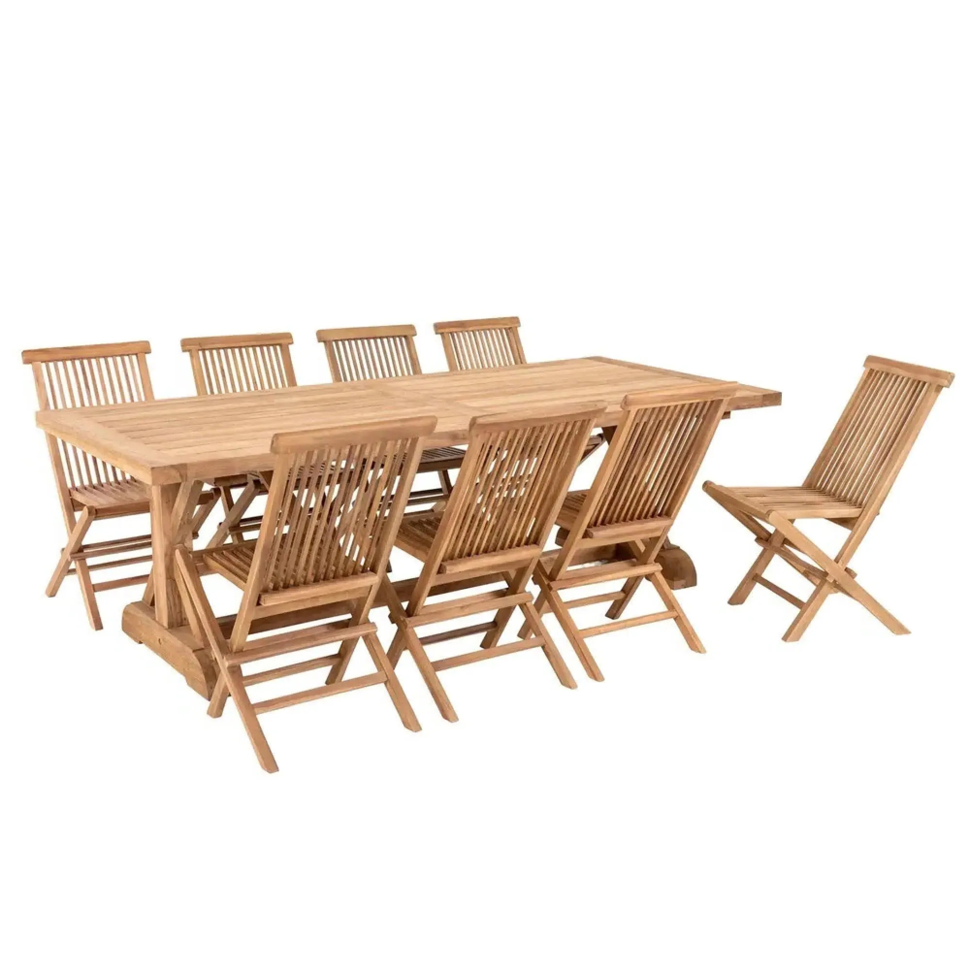 Volos Teak Wood Garden Dining Set with 8 Toledo Chairs - Natural