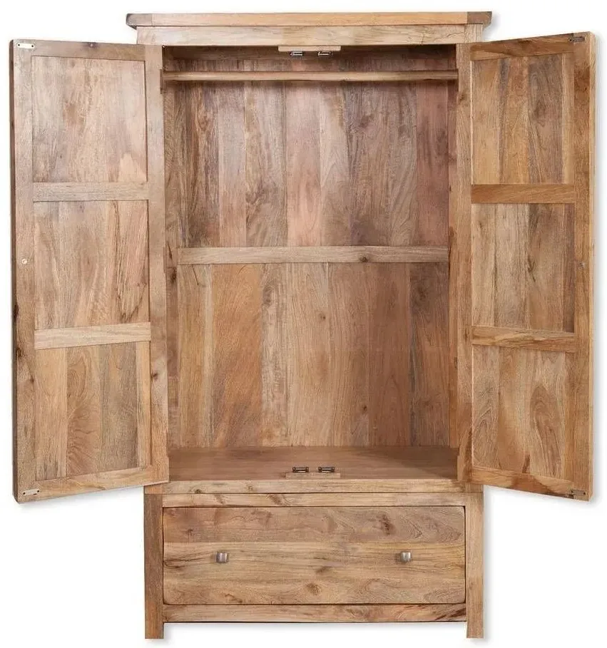 Bombay 2 Door Wardrobe with Drawer - Mango Wood