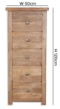 Bombay 5 Drawer Narrow Chest - Mango Wood