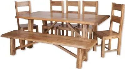 Bombay 8 Seater Dining Set with Chairs and Bench - Mango Wood image