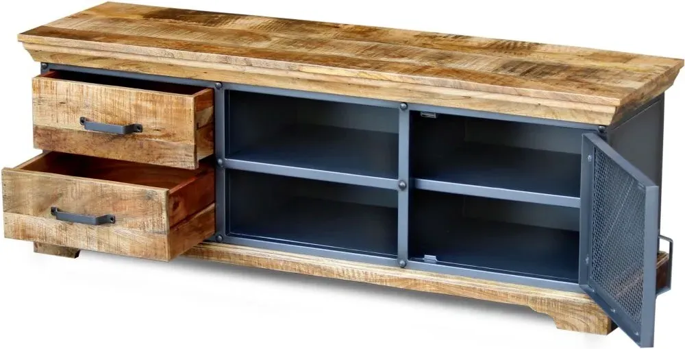 Metro Industrial Wooden TV Unit - Distressed