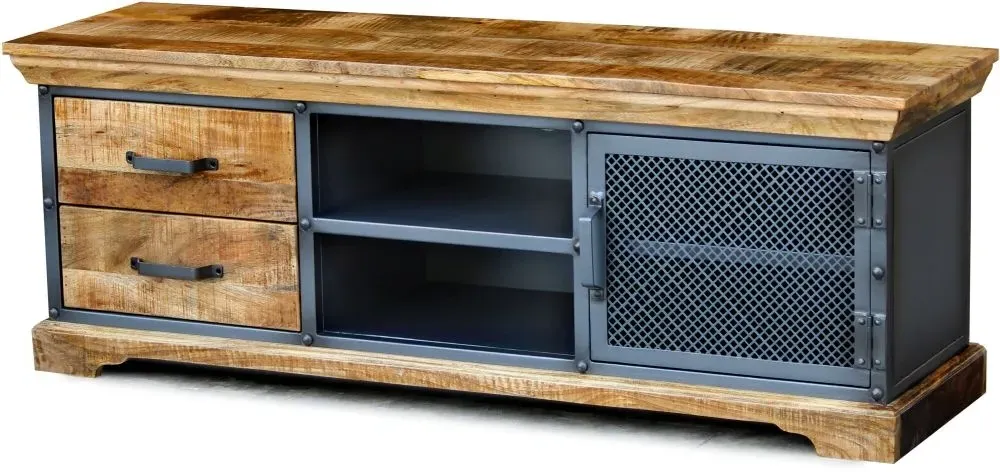 Metro Industrial Wooden TV Unit - Distressed
