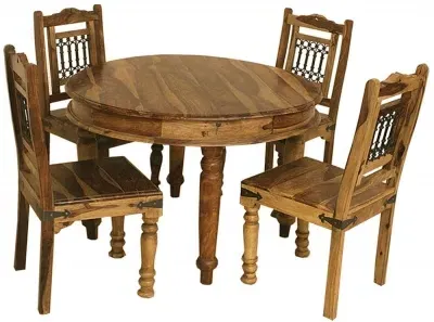 Thacket 4 Seater Round Dining Set with Chairs - Sheesham Wood