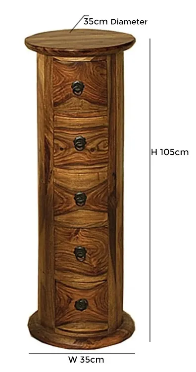 Thacket Narrow 5 Drawer Chest - Sheesham Wood