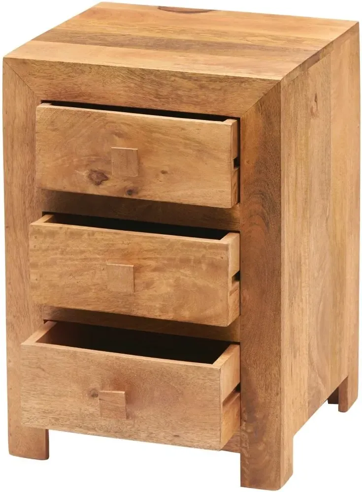 Ajmer 3 Drawer Bedside Cabinet - Light Mango Wood