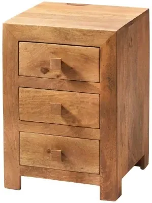 Ajmer 3 Drawer Bedside Cabinet - Light Mango Wood image