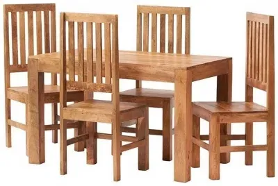 Ajmer 4 Seater Dining Set with 4 Chairs - Light Mango Wood image