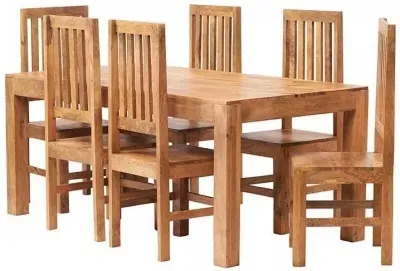 Ajmer 6 Seater Dining Set with 6 Chairs - Light Mango Wood image