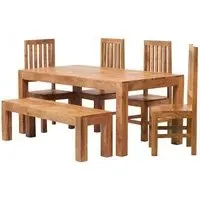 Ajmer 6 Seater Dining Set with Bench - Light Mango Wood
