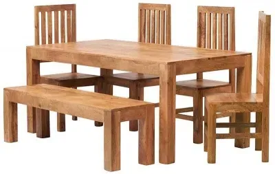 Ajmer 6 Seater Dining Set with Bench - Light Mango Wood