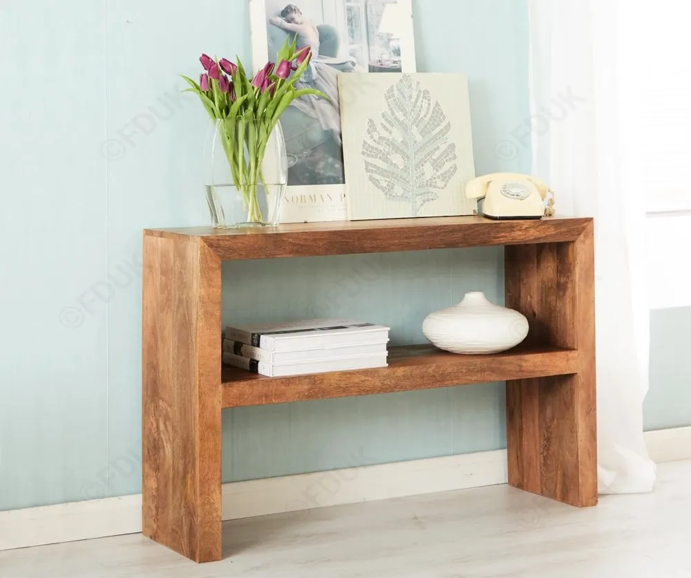 Ajmer Console Table with Shelf - Light Mango Wood