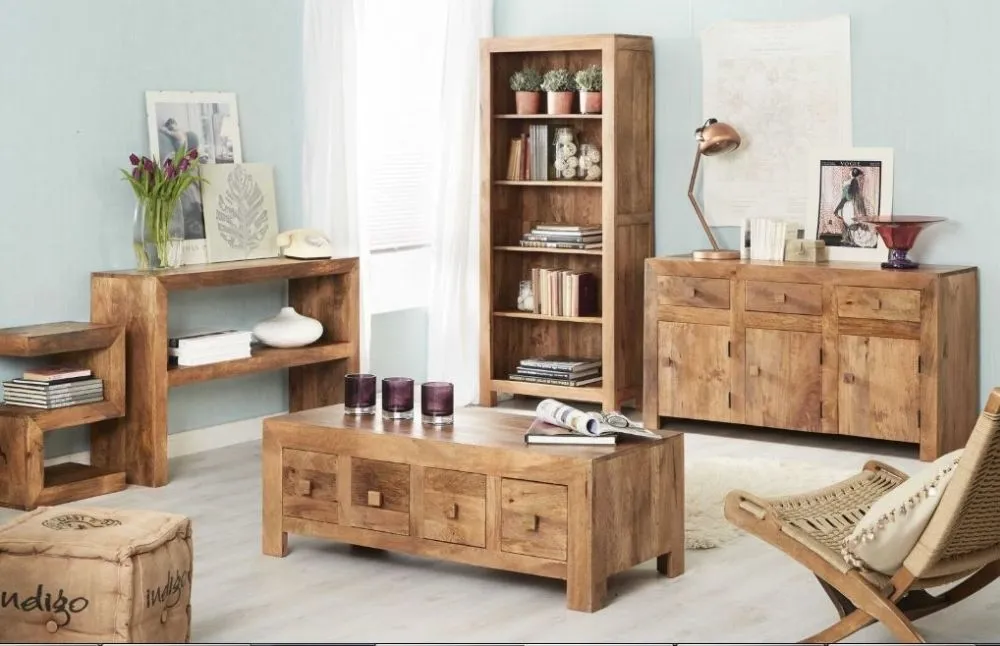 Ajmer Console Table with Shelf - Light Mango Wood