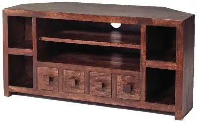 Ajmer Corner TV Unit - Dark Mango Wood