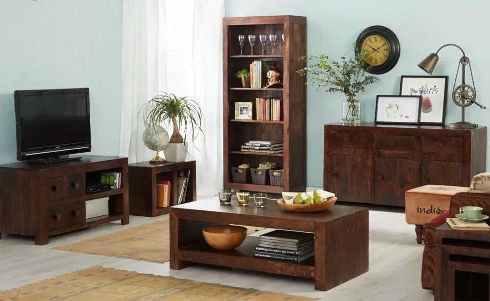 Ajmer Dark Mango Wood Bookcase - Walnut