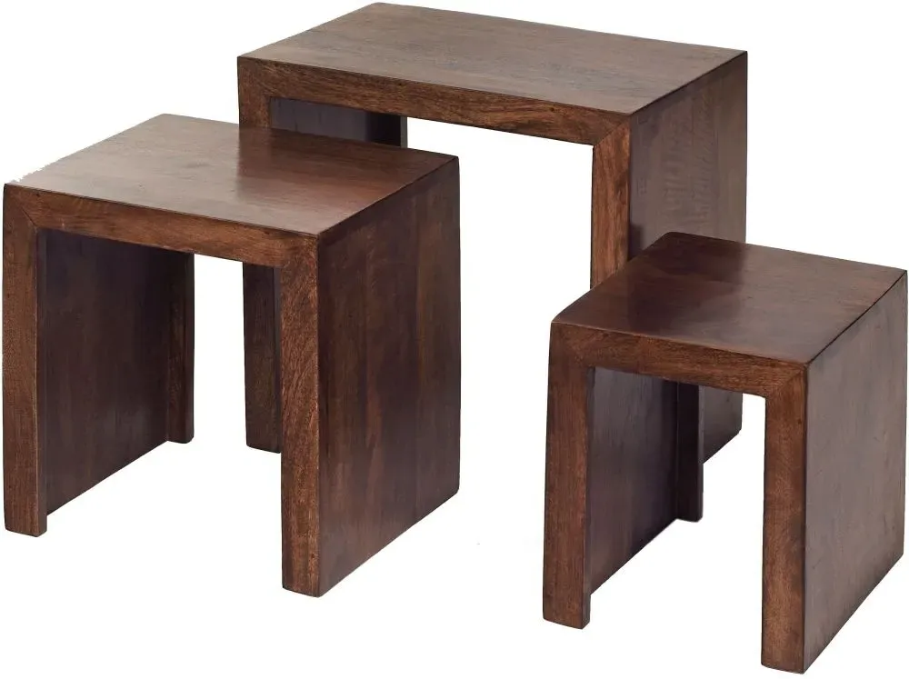 Ajmer Nest of 3 Tables - Dark Mango Wood