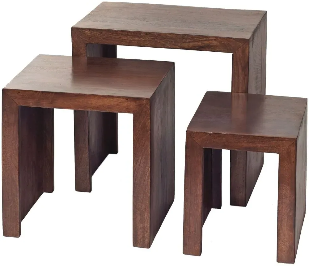 Ajmer Nest of 3 Tables - Dark Mango Wood