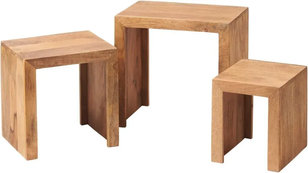 Ajmer Nest of 3 Tables - Light Mango Wood
