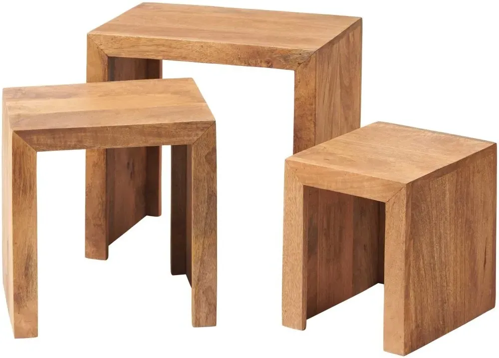 Ajmer Nest of 3 Tables - Light Mango Wood