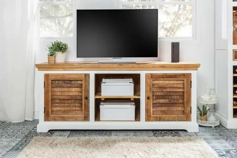 Alfie 145cm TV Cabinet - White, Mango Wood