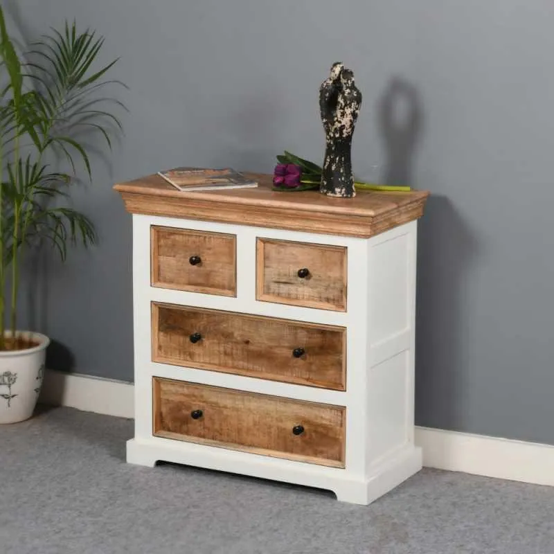 Alfie 4 Drawer Chest - White, Mango Wood