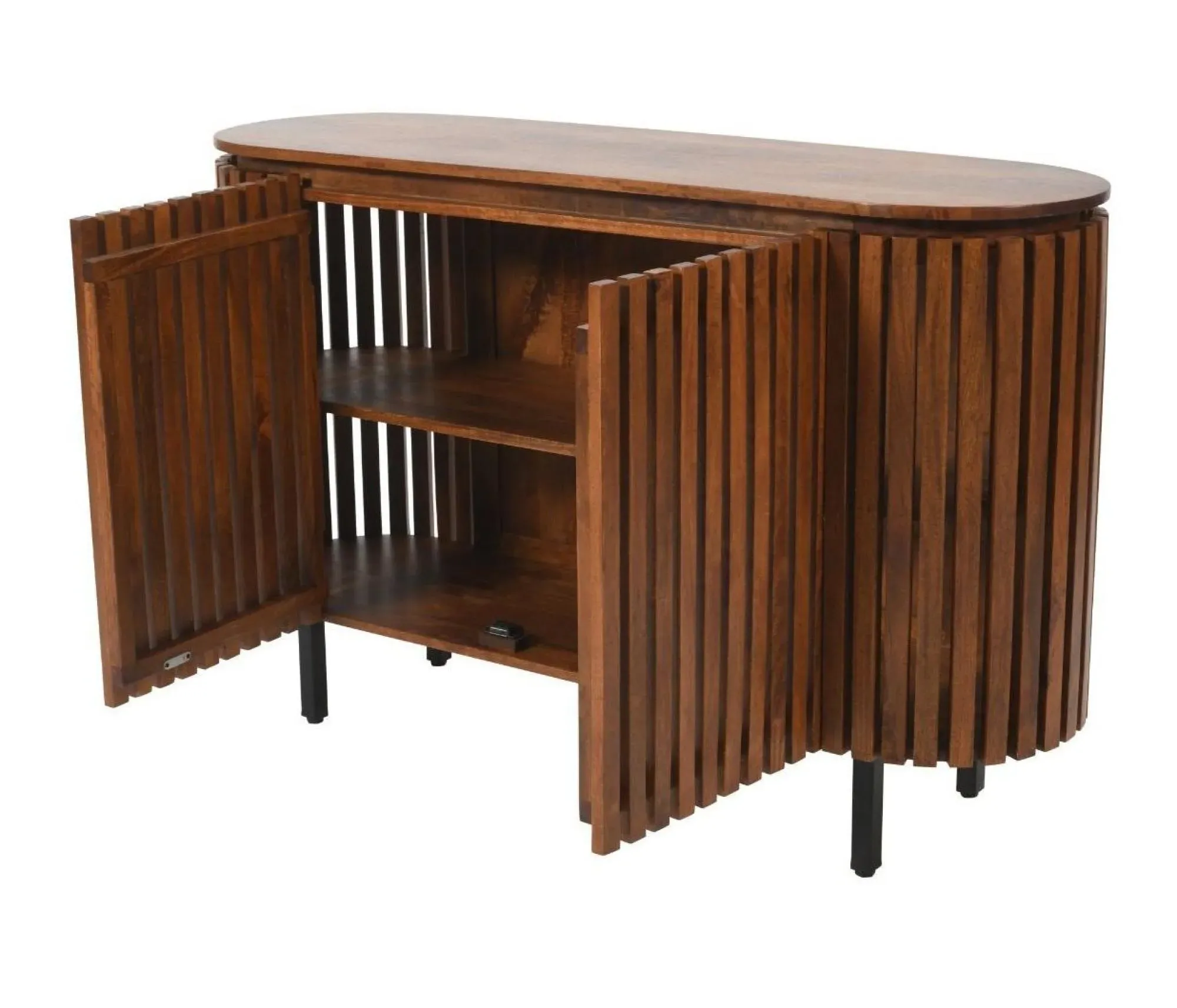 Amber Slatted 2 Door Sideboard - Warm Walnut, Mango Wood