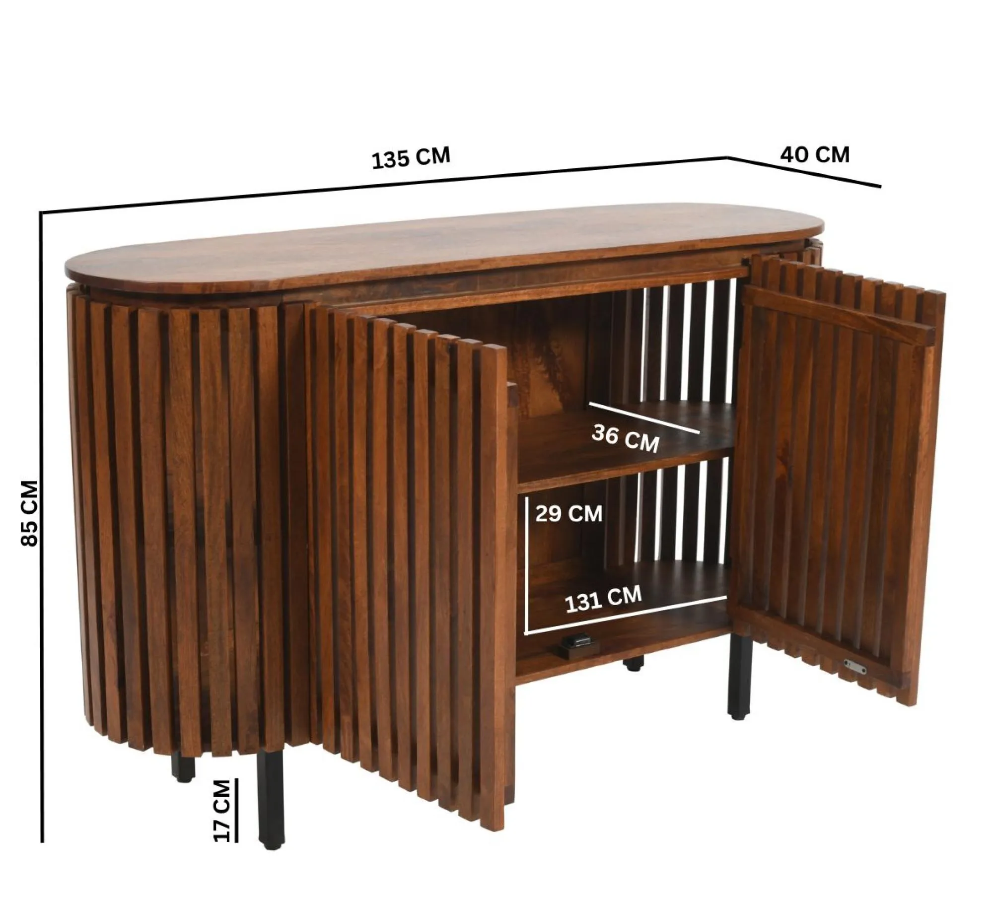 Amber Slatted 2 Door Sideboard - Warm Walnut, Mango Wood