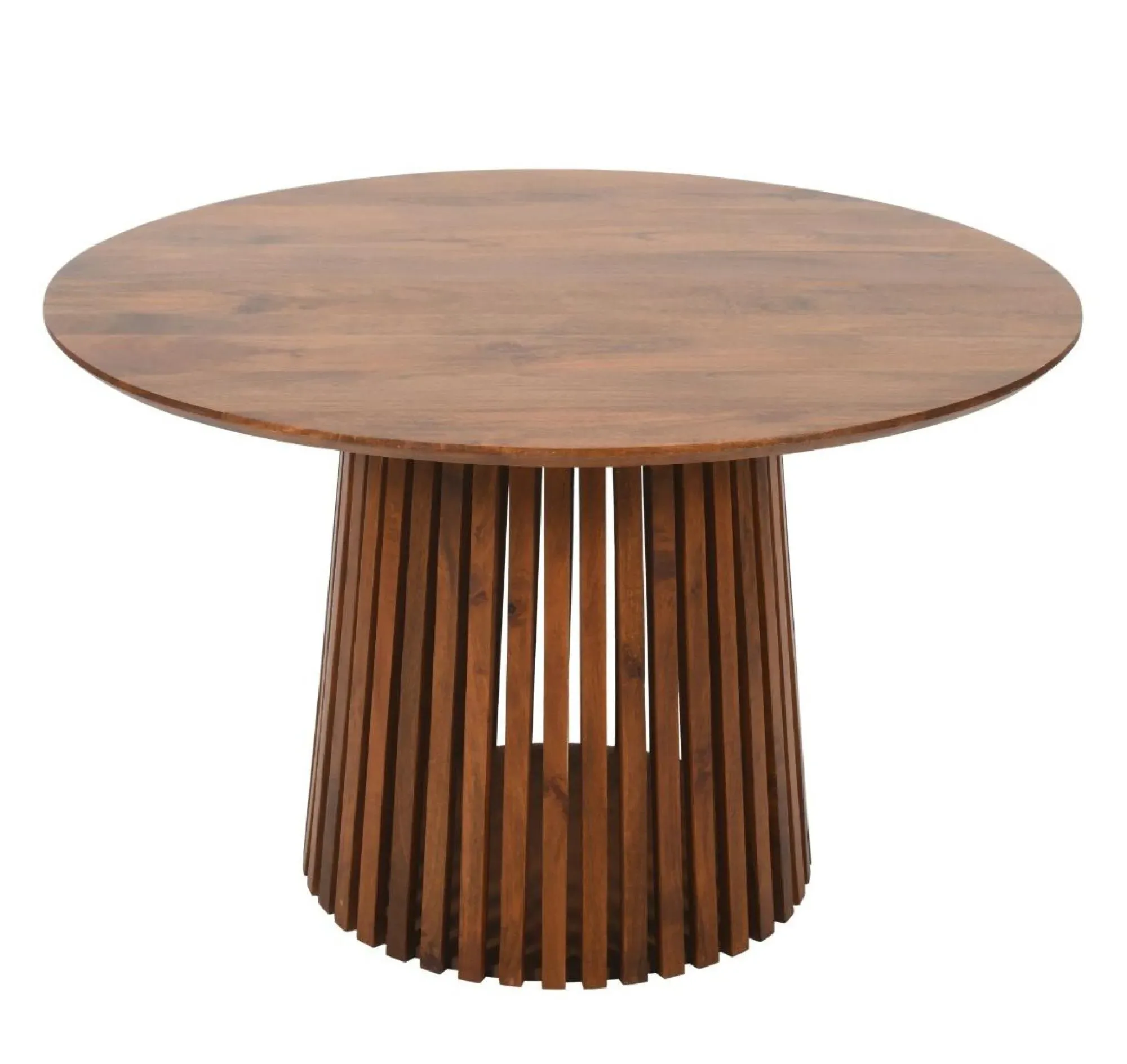 Amber Slatted 4 Seater Round Dining Table - Warm Walnut, Mango Wood