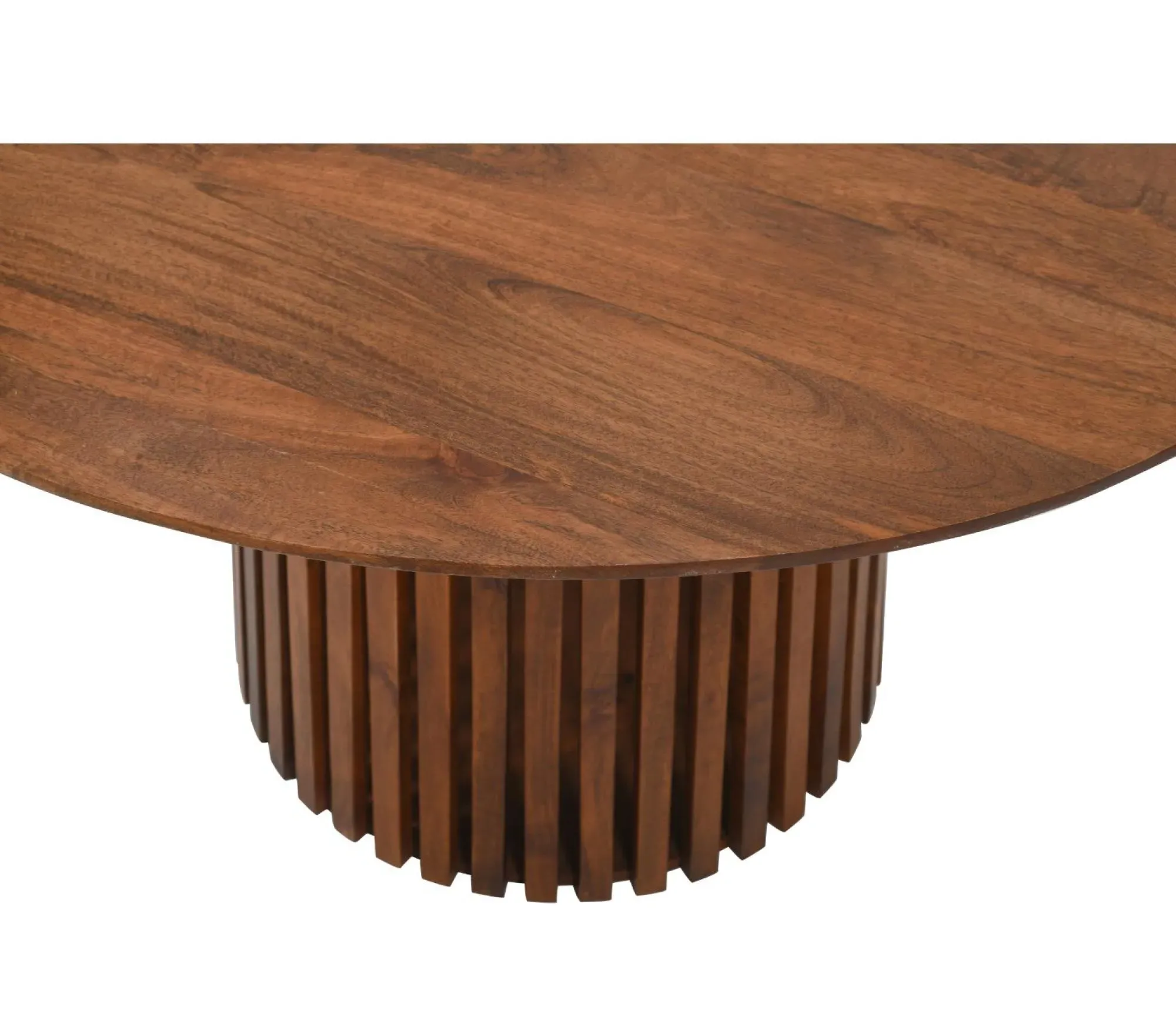 Amber Slatted 4 Seater Round Dining Table - Warm Walnut, Mango Wood
