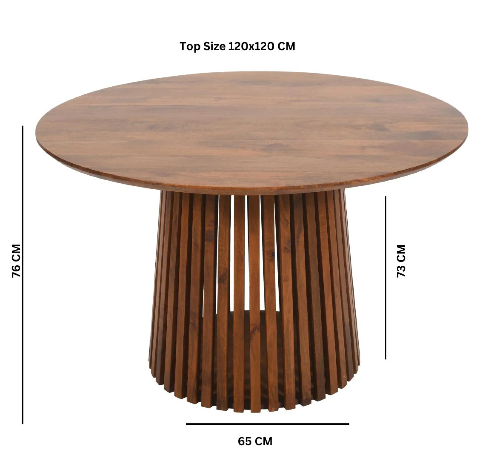 Amber Slatted 4 Seater Round Dining Table - Warm Walnut, Mango Wood