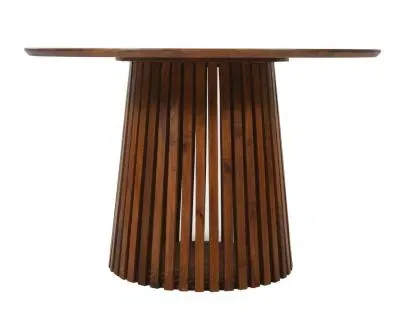 Amber Slatted 4 Seater Round Dining Table - Warm Walnut, Mango Wood image