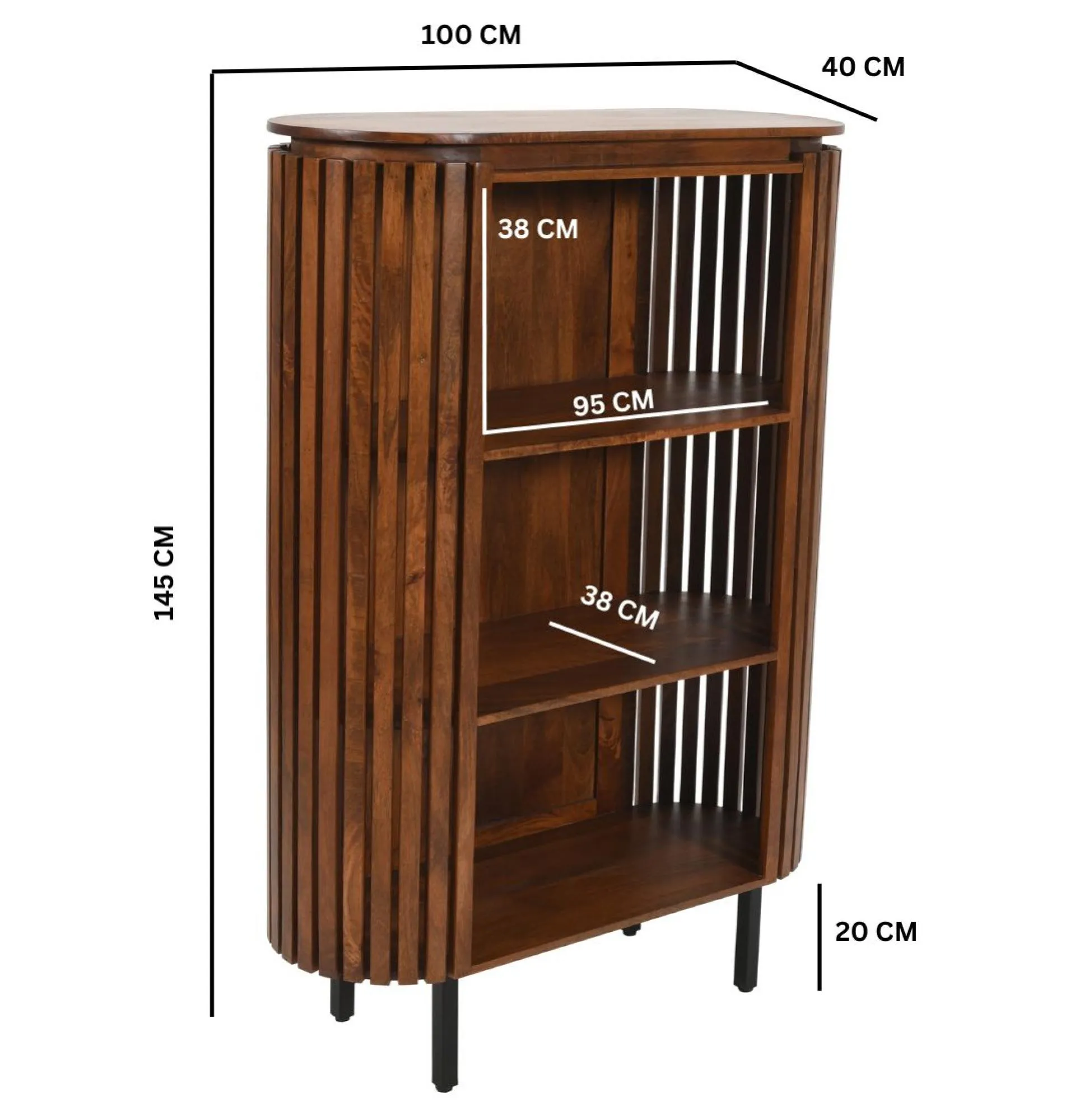 Amber Slatted Bookcase - Warm Walnut, Mango Wood