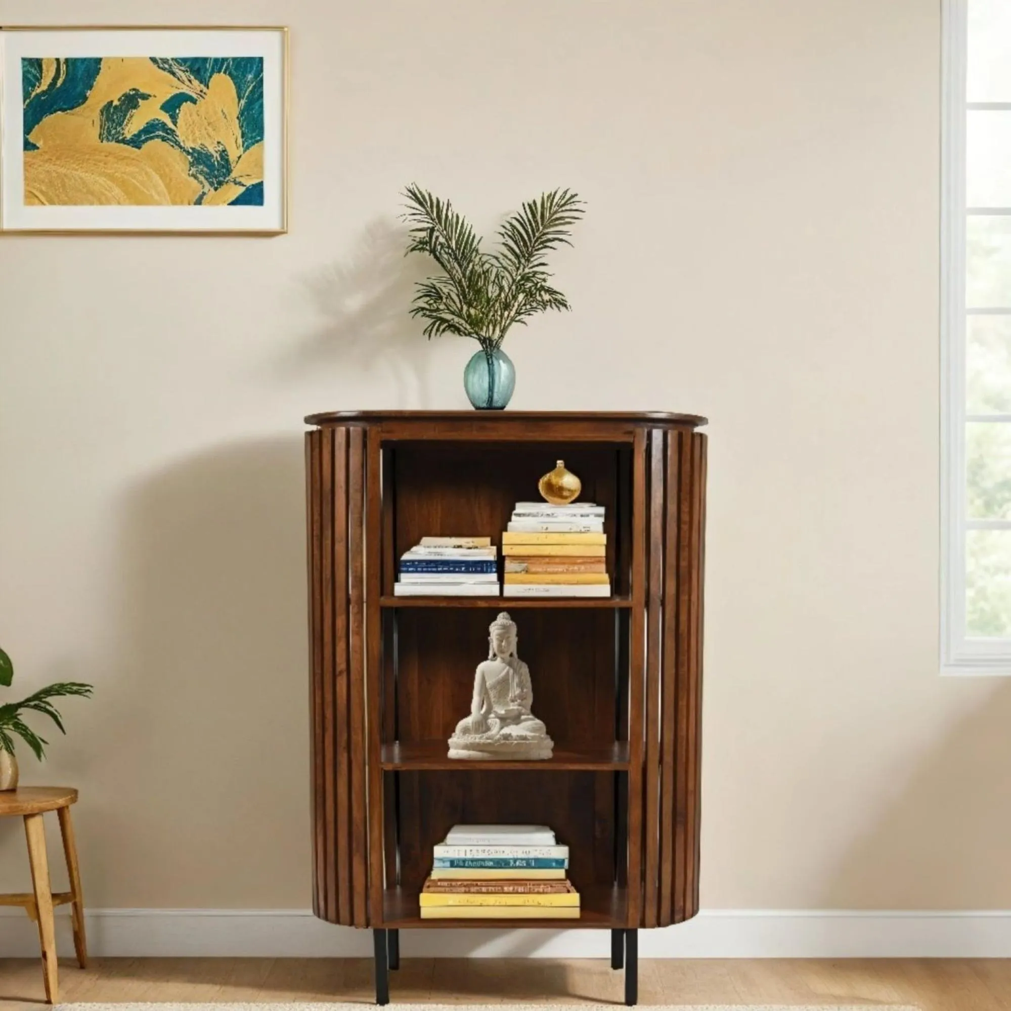 Amber Slatted Bookcase - Warm Walnut, Mango Wood
