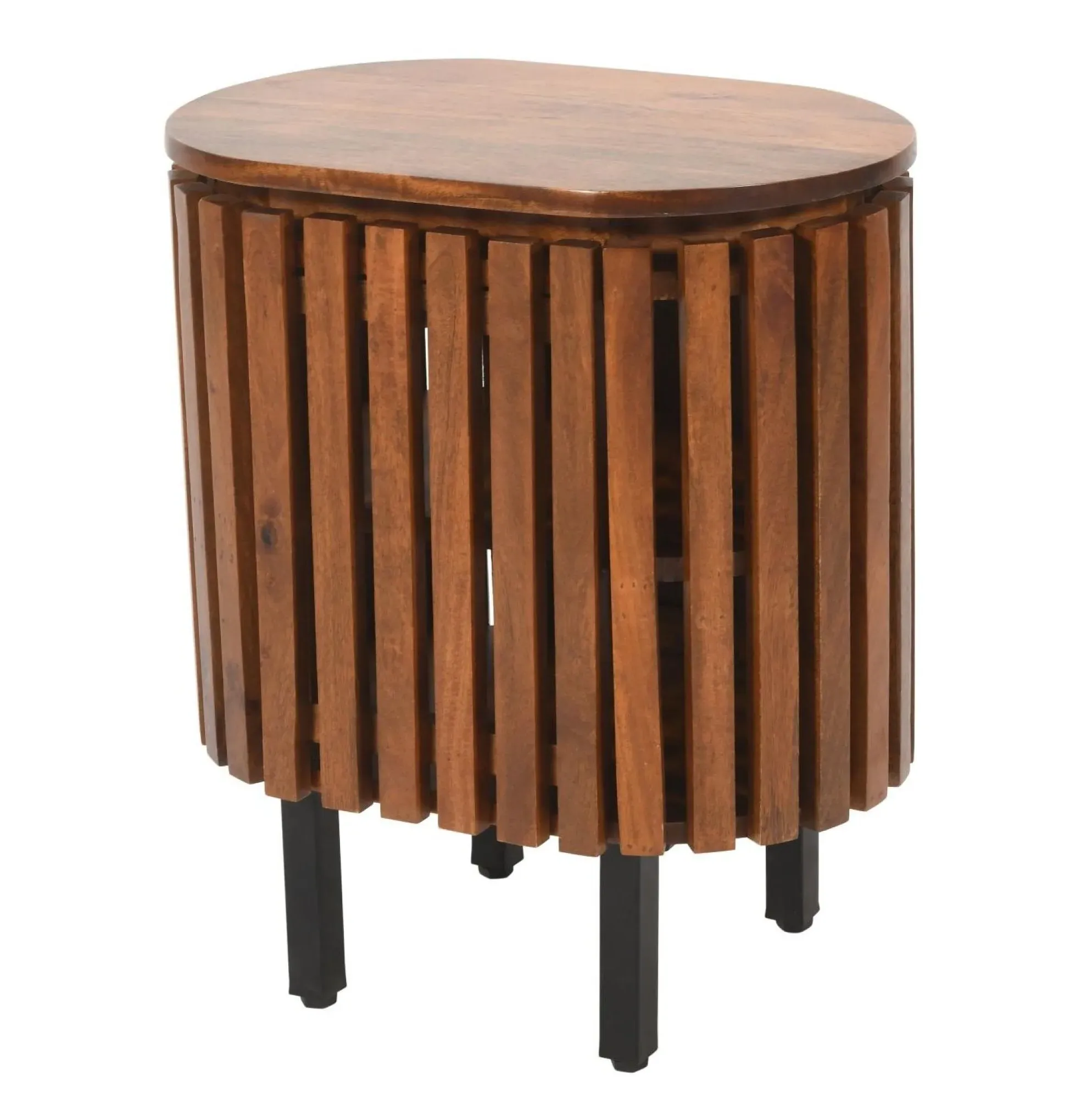 Amber Slatted Mango Wood 1 Door Bedside Table - Warm Walnut