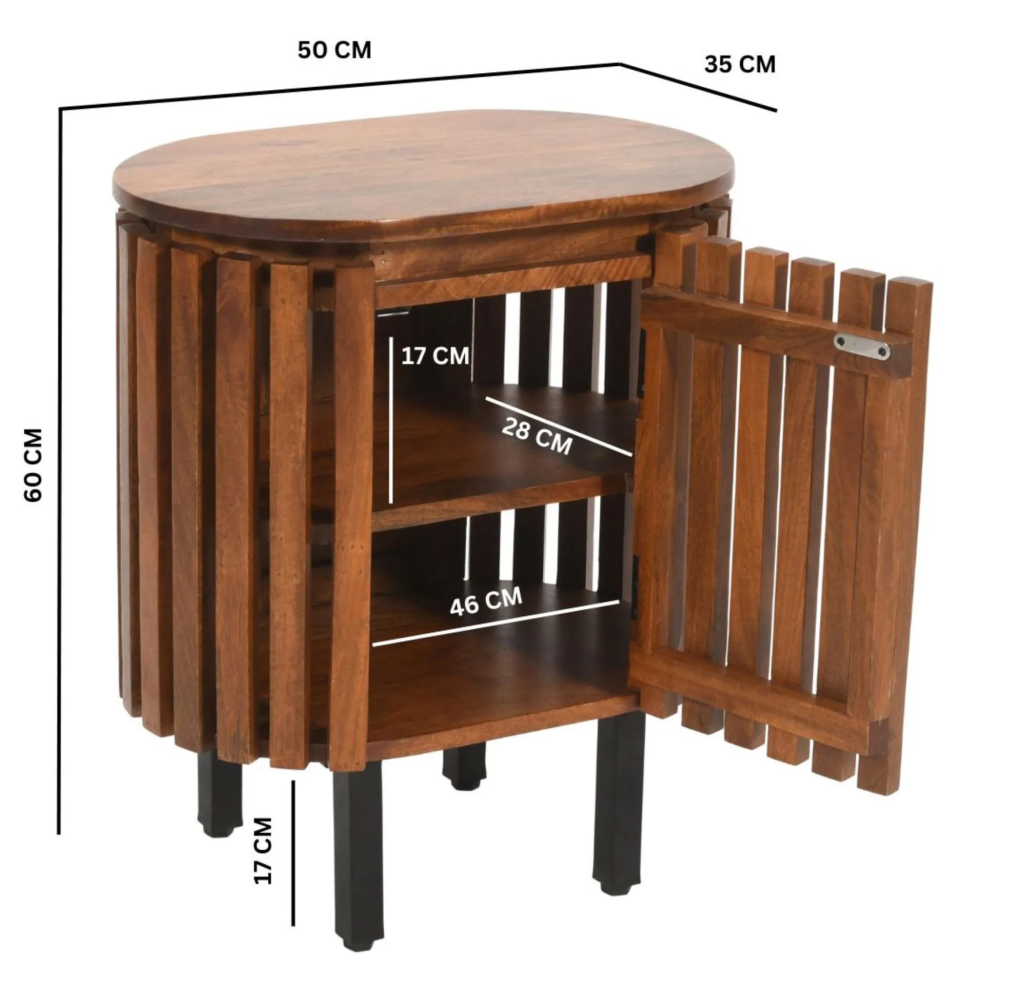 Amber Slatted Mango Wood 1 Door Bedside Table - Warm Walnut