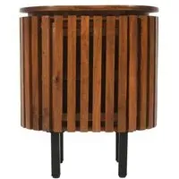 Amber Slatted Mango Wood 1 Door Bedside Table - Warm Walnut