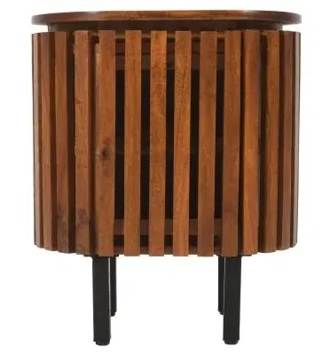 Amber Slatted Mango Wood 1 Door Bedside Table - Warm Walnut image