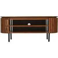 Amber Slatted Mango Wood 140cm Oval TV Unit - Warm Walnut