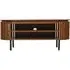 Amber Slatted Mango Wood 140cm Oval TV Unit - Warm Walnut