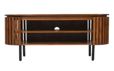 Amber Slatted Mango Wood 140cm Oval TV Unit - Warm Walnut image
