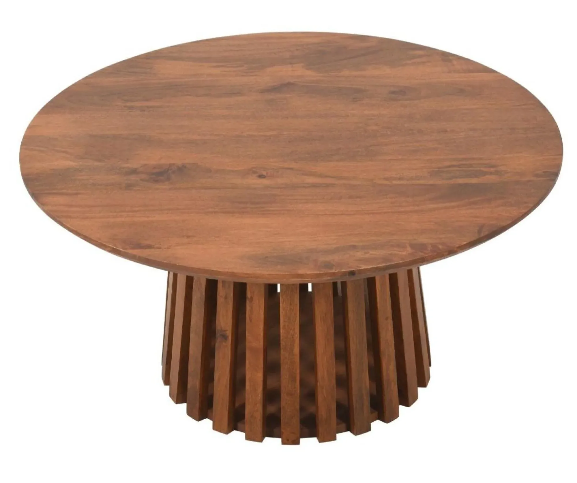 Amber Slatted Round Coffee Table - Warm Walnut, Mango Wood