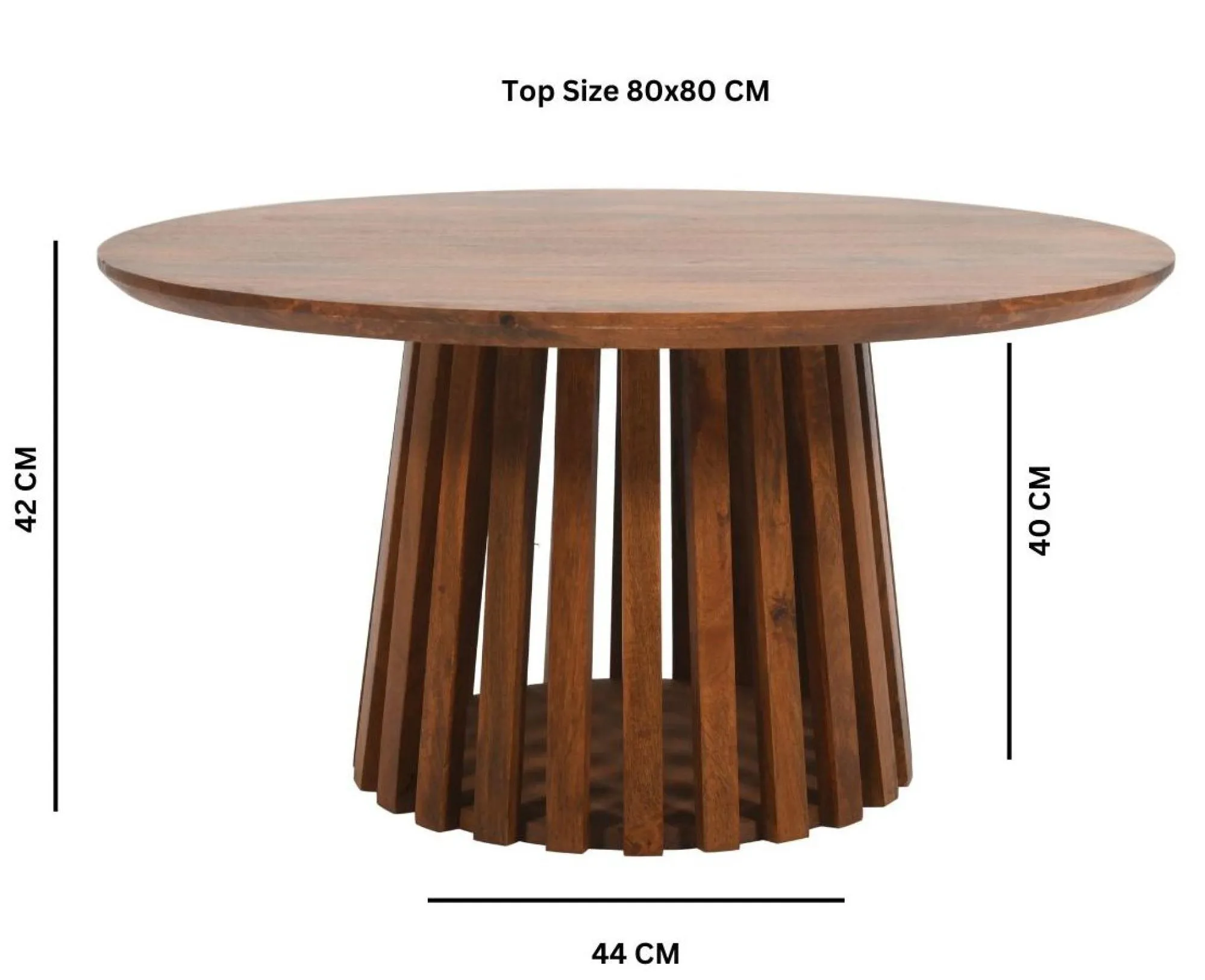 Amber Slatted Round Coffee Table - Warm Walnut, Mango Wood