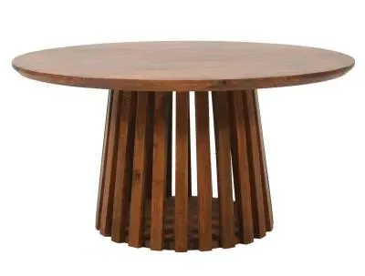 Amber Slatted Round Coffee Table - Warm Walnut, Mango Wood image
