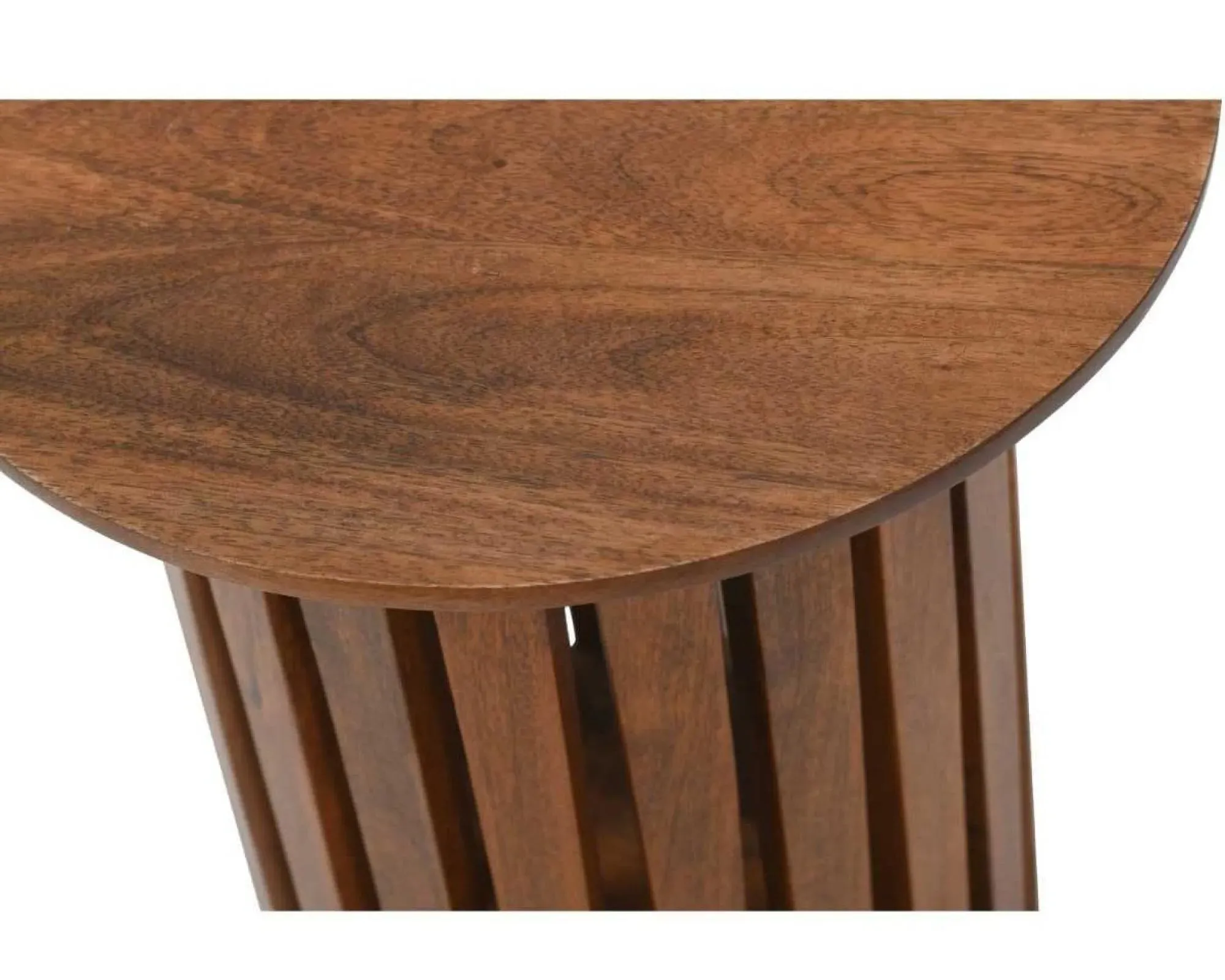 Amber Slatted Round Side Table - Warm Walnut, Mango Wood