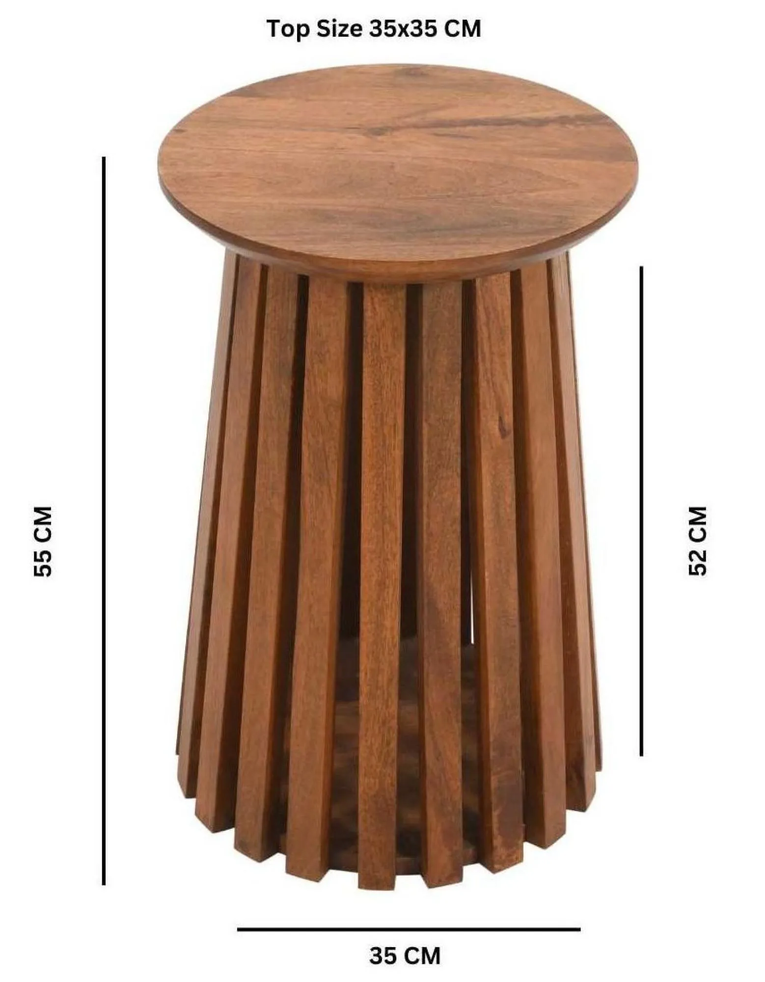 Amber Slatted Round Side Table - Warm Walnut, Mango Wood