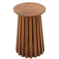 Amber Slatted Round Side Table - Warm Walnut, Mango Wood