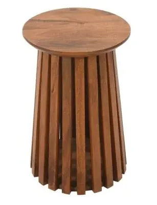 Amber Slatted Round Side Table - Warm Walnut, Mango Wood image