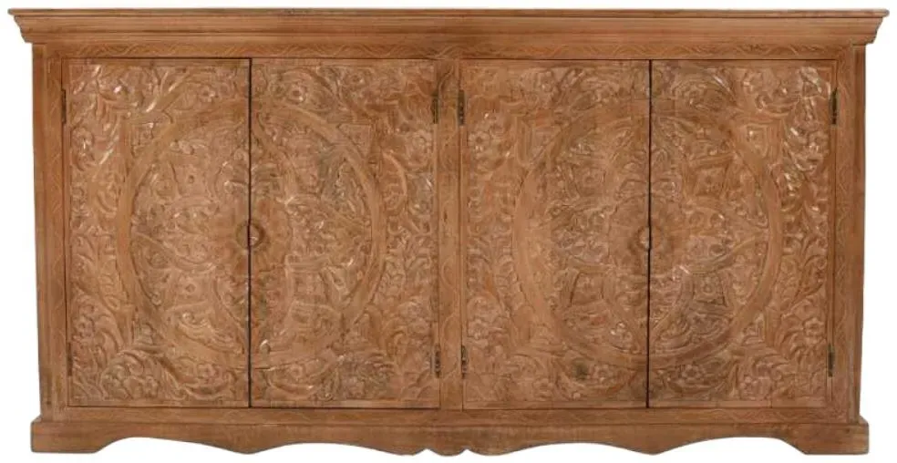 Artwork Carved Extra Large Sideboard 4 Doors - Brown, Mango Wood