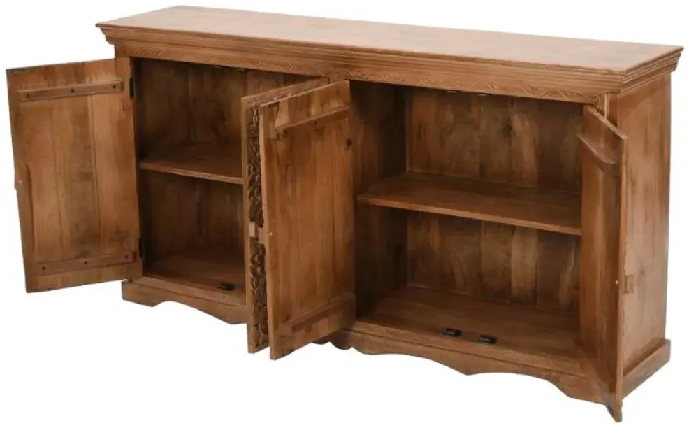 Artwork Carved Extra Large Sideboard 4 Doors - Brown, Mango Wood