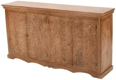 Artwork Carved Extra Large Sideboard 4 Doors - Brown, Mango Wood image