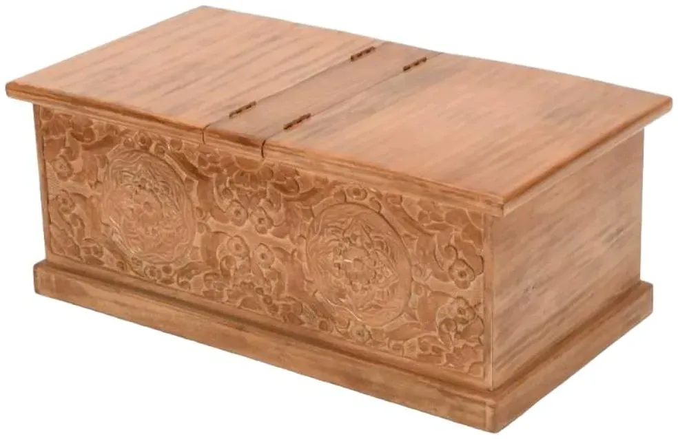 Artwork Carved Trunk Box Coffee Table - Brown, Mango Wood